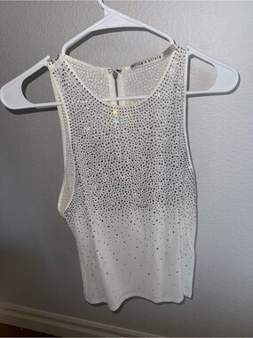 Alice + Olivia White Embellished Sleeveless Tank